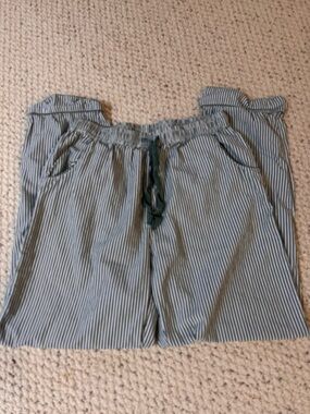 LAKE 100% Cotton Striped Drawstring Lounge Pants in Light Green and White